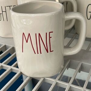 Rae Dunn 2 Ceramic Mugs with Red Text ‘Mine’ & ‘Hers’